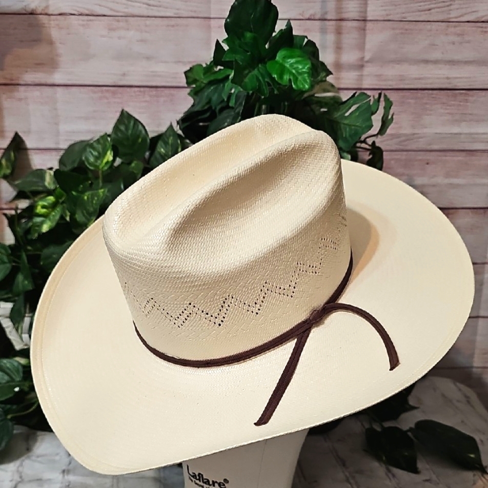 Stetson NWT Peeler Straw Cowboy Hat with Brown Band 6- 7/8R With 4" Brim - Picture 2 of 10